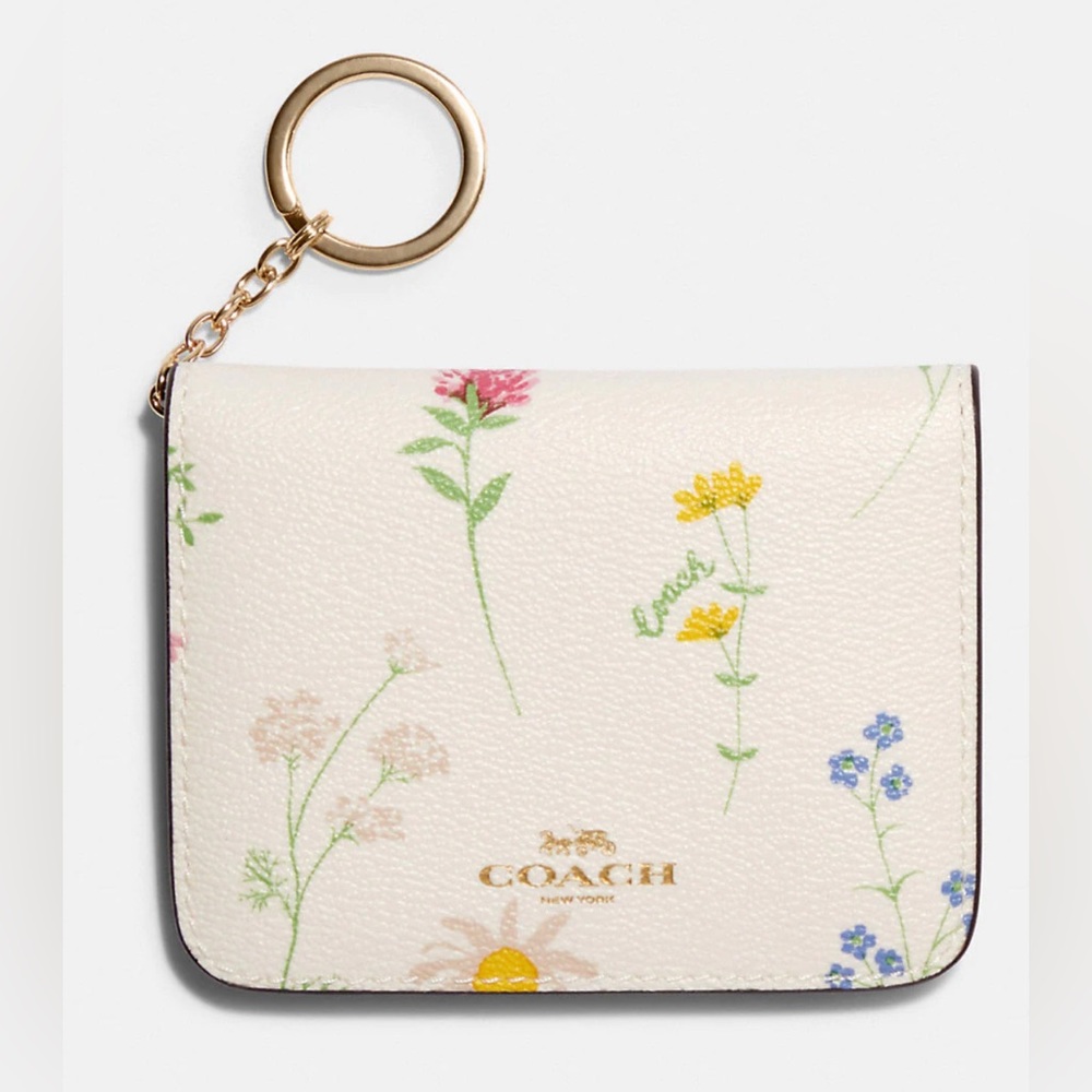 Coach Leather Wildflower Card Case Wallet - #C3645